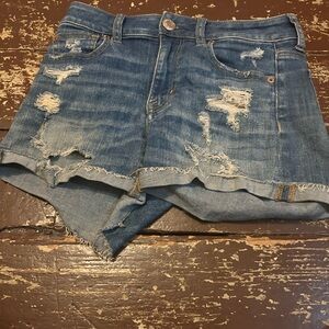 American Eagle Outfitters Blue Distressed Jean Shorts